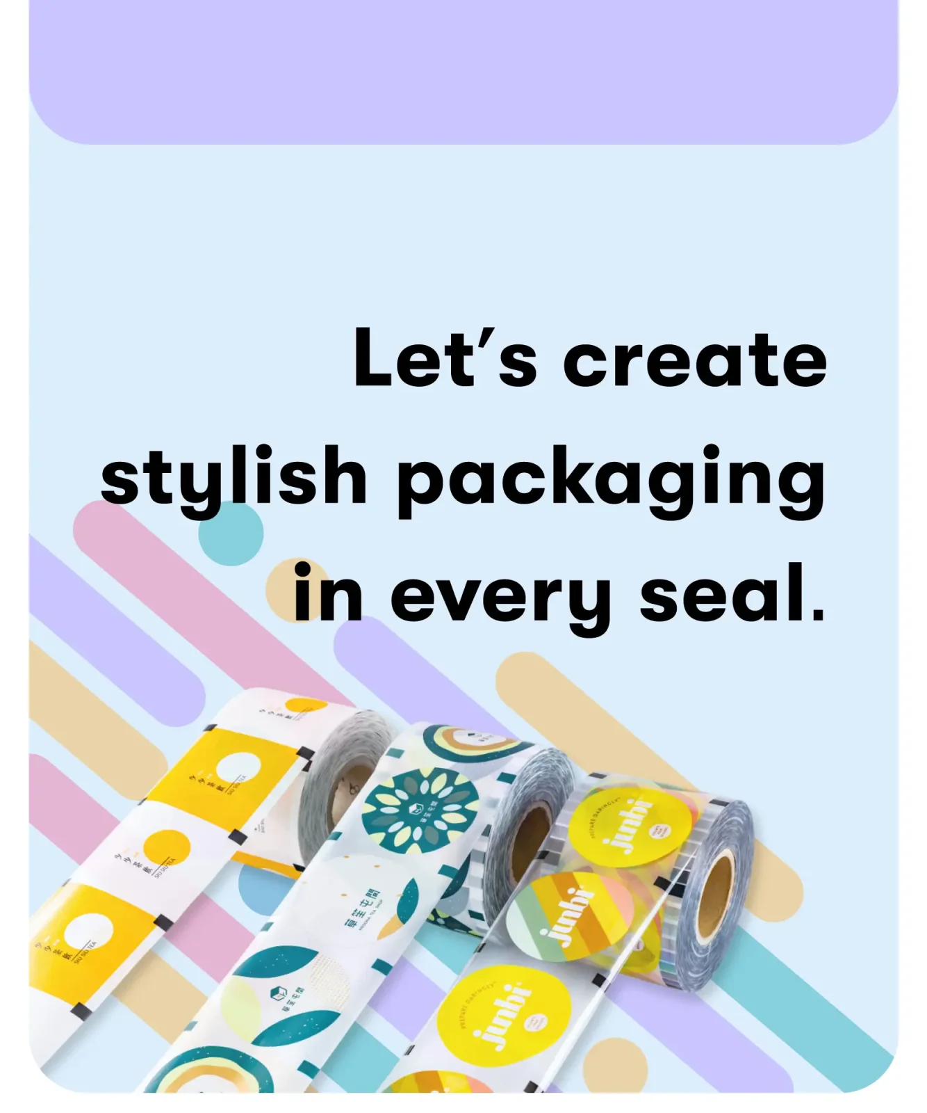 Custom sealing film printed with brand logo and design. Provides leak-proof sealing and hygienic protection for beverage and food packaging. Ideal for bubble tea cups, trays, and containers.
