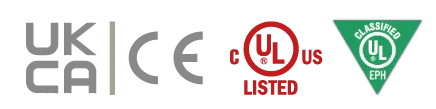國際認證標誌：UKCA、CE、UL US Listed 與 UL EPH
