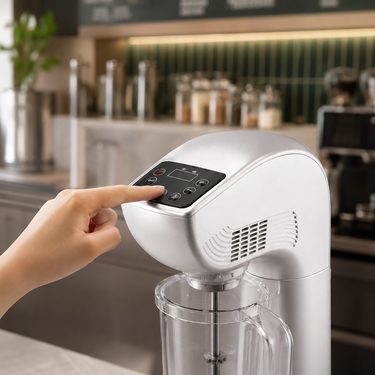Commercial drink mixer one-touch start