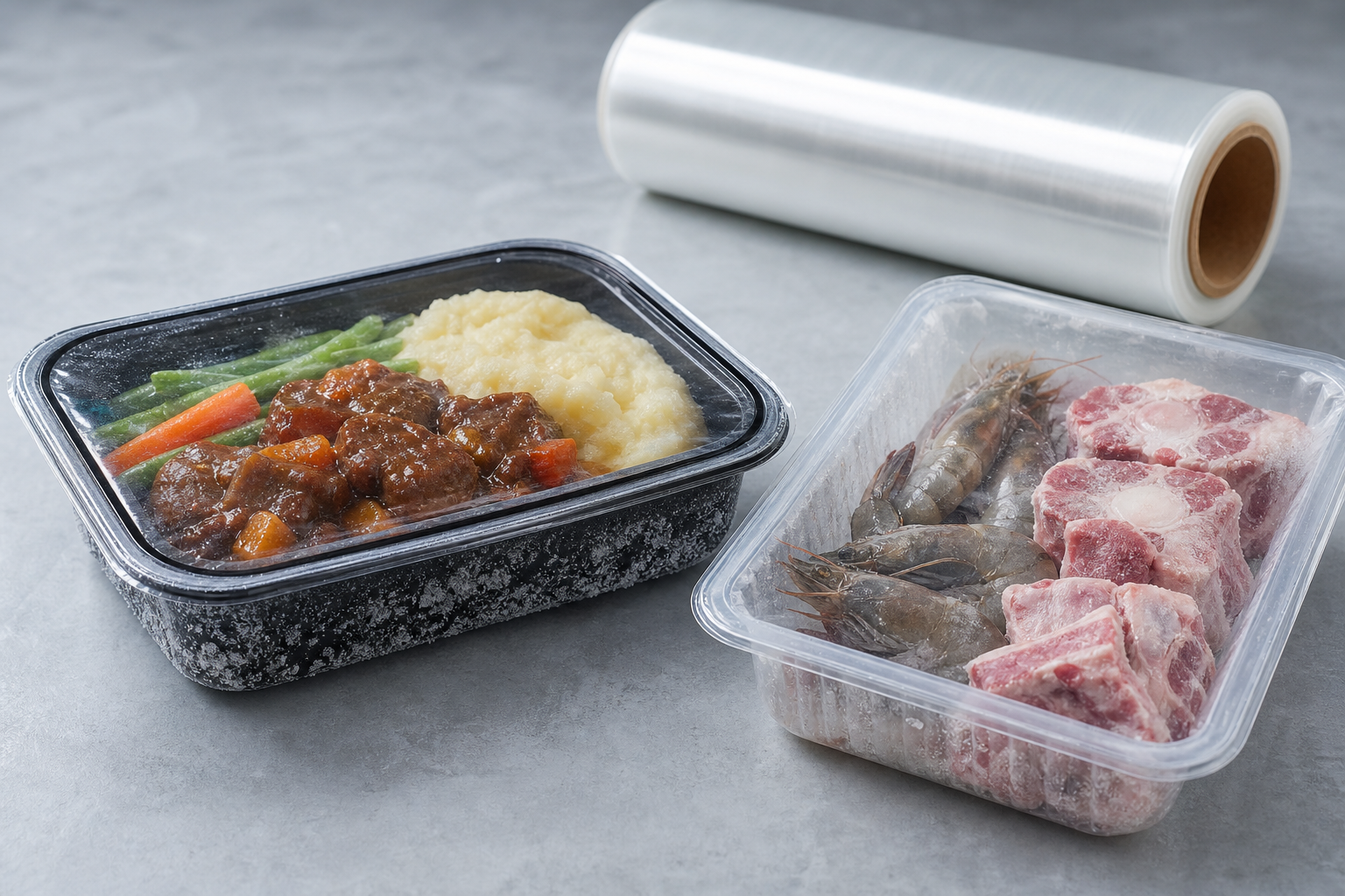 Clear tray sealing film and film roll for frozen food packaging