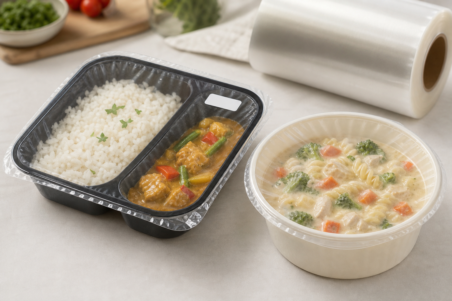 Sealing film and steam vent label for microwave food packaging