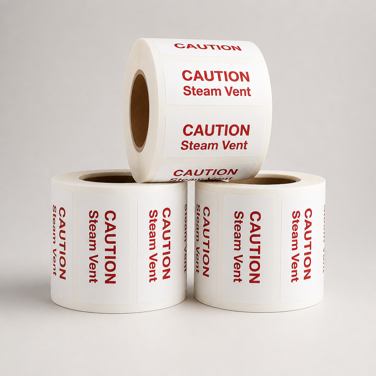 Multiple rolls of the Phoenixes Microwave Self-venting Sticker prepared for packaging and labeling operations